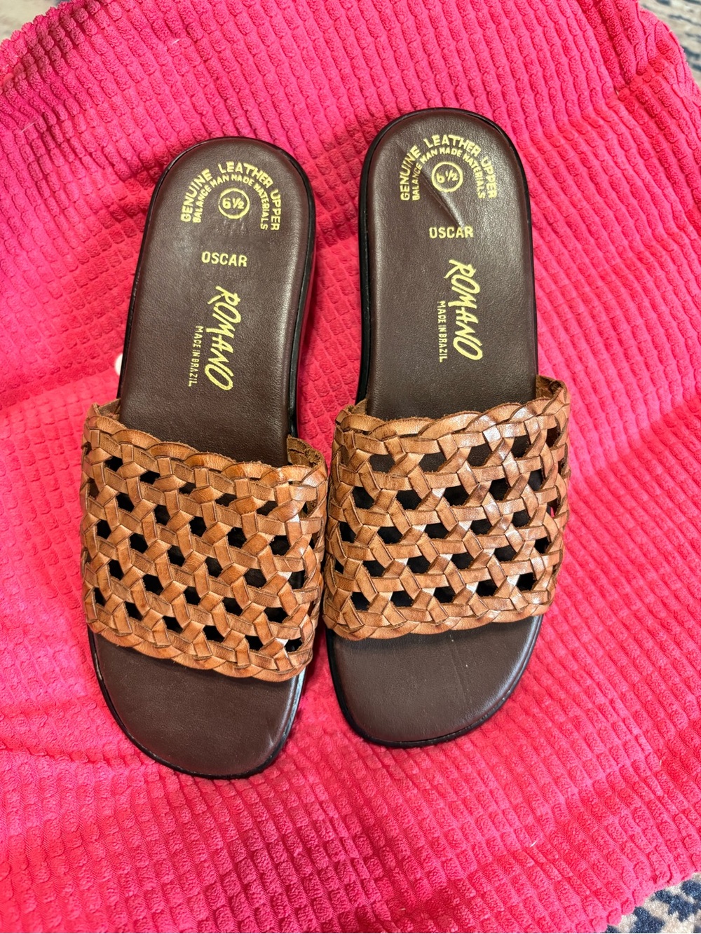 Woven Leather Slide Sandal in Brown 6.5